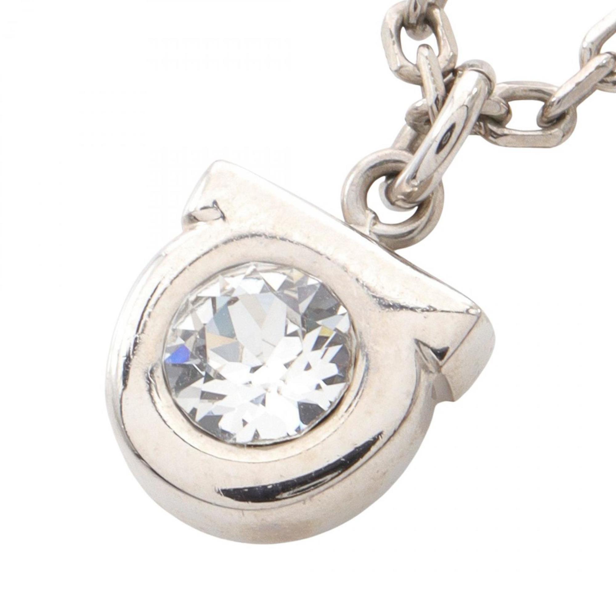 Salvatore Ferragamo Gancini Necklace In Stainless Steel With Rhinestones, Silver